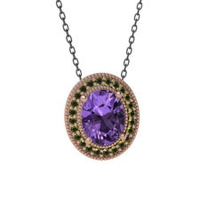 Esinti Oval Kolye - Ametist ve peridot 18 ayar rose altın kolye (40 cm gümüş rolo zincir) #92lxjm