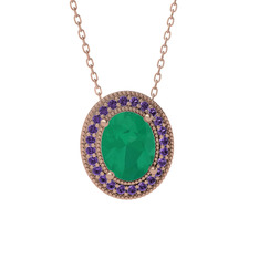 Esinti Oval Kolye - Kök zümrüt ve ametist 925 ayar rose altın kaplama gümüş kolye (40 cm rose altın rolo zincir) #98arvn