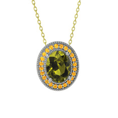 Esinti Oval Kolye - Peridot ve sitrin 18 ayar beyaz altın kolye (40 cm altın rolo zincir) #9gjvmj