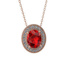 Esinti Oval Kolye - Garnet ve pırlanta 18 ayar rose altın kolye (0.264 karat, 40 cm rose altın rolo zincir) #9kbcvy