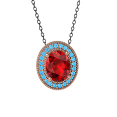 Esinti Oval Kolye - Garnet ve akuamarin 14 ayar rose altın kolye (40 cm gümüş rolo zincir) #9v3r3