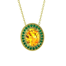 Esinti Oval Kolye - Sitrin ve yeşil kuvars 8 ayar altın kolye (40 cm altın rolo zincir) #a3qr8n