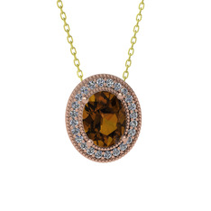 Esinti Oval Kolye - Dumanlı kuvars ve pırlanta 14 ayar rose altın kolye (0.264 karat, 40 cm altın rolo zincir) #a6doxq