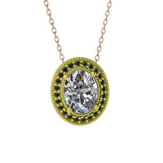 Esinti Oval Kolye - Swarovski ve peridot 8 ayar altın kolye (40 cm rose altın rolo zincir) #a8vzle