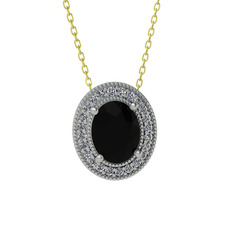 Esinti Oval Kolye - Siyah zirkon ve swarovski 18 ayar beyaz altın kolye (40 cm altın rolo zincir) #a9wvh4