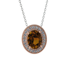Esinti Oval Kolye - Dumanlı kuvars ve pırlanta 18 ayar rose altın kolye (0.264 karat, 40 cm beyaz altın rolo zincir) #aehvk5