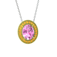 Esinti Oval Kolye - Pembe kuvars ve sitrin 14 ayar altın kolye (40 cm beyaz altın rolo zincir) #aesi0a