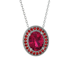 Esinti Oval Kolye - Rodolit garnet ve garnet 18 ayar beyaz altın kolye (40 cm beyaz altın rolo zincir) #aiczaf