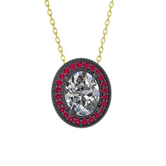 Beyaz zirkon ve rodolit garnet 925 ayar siyah rodyum kaplama gümüş kolye (40 cm gümüş rolo zincir)