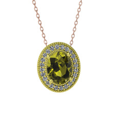 Esinti Oval Kolye - Peridot ve pırlanta 14 ayar altın kolye (0.264 karat, 40 cm rose altın rolo zincir) #baxta6