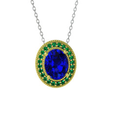 Esinti Oval Kolye - Lab safir ve yeşil kuvars 14 ayar altın kolye (40 cm beyaz altın rolo zincir) #bazrol