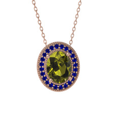 Esinti Oval Kolye - Peridot ve lab safir 8 ayar rose altın kolye (40 cm rose altın rolo zincir) #biei61