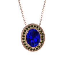 Lab safir ve peridot 8 ayar rose altın kolye (40 cm rose altın rolo zincir)
