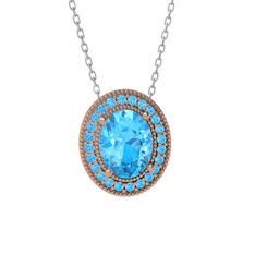 Esinti Oval Kolye - Akuamarin 18 ayar rose altın kolye (40 cm beyaz altın rolo zincir) #bq5t34