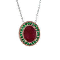 Esinti Oval Kolye - Kök yakut ve yeşil kuvars 18 ayar rose altın kolye (40 cm gümüş rolo zincir) #bxspek