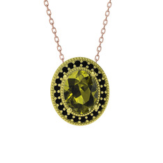 Esinti Oval Kolye - Peridot ve siyah zirkon 18 ayar altın kolye (40 cm rose altın rolo zincir) #ca9u4