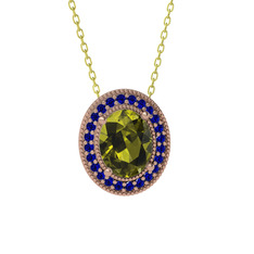 Peridot ve lab safir 14 ayar rose altın kolye (40 cm altın rolo zincir)