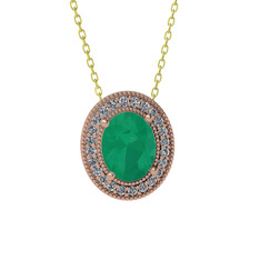 Esinti Oval Kolye - Kök zümrüt ve swarovski 18 ayar rose altın kolye (40 cm altın rolo zincir) #cznpr3
