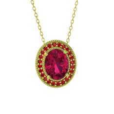 Esinti Oval Kolye - Rodolit garnet ve garnet 18 ayar altın kolye (40 cm altın rolo zincir) #d3vql5