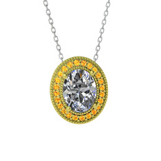 Esinti Oval Kolye - Swarovski ve sitrin 14 ayar altın kolye (40 cm gümüş rolo zincir) #d6nygq