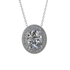 Esinti Oval Kolye - Beyaz zirkon 8 ayar beyaz altın kolye (40 cm gümüş rolo zincir) #d7dbx0