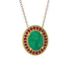 Esinti Oval Kolye - Kök zümrüt ve rodolit garnet 925 ayar altın kaplama gümüş kolye (40 cm rose altın rolo zincir) #do2hvn