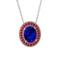 Lab safir ve rodolit garnet 8 ayar rose altın kolye (40 cm beyaz altın rolo zincir)