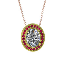 Esinti Oval Kolye - Beyaz zirkon ve rodolit garnet 8 ayar altın kolye (40 cm rose altın rolo zincir) #e0zopv