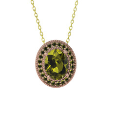 Esinti Oval Kolye - Peridot 8 ayar rose altın kolye (40 cm gümüş rolo zincir) #e30fgu