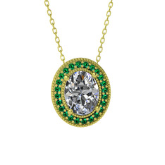 Esinti Oval Kolye - Swarovski ve yeşil kuvars 14 ayar altın kolye (40 cm altın rolo zincir) #e5dupt