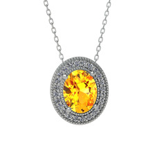 Esinti Oval Kolye - Sitrin ve swarovski 8 ayar beyaz altın kolye (40 cm beyaz altın rolo zincir) #e6598f