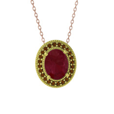 Esinti Oval Kolye - Kök yakut ve dumanlı kuvars 18 ayar altın kolye (40 cm rose altın rolo zincir) #ekikw7