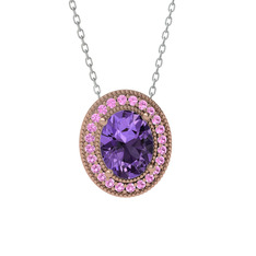 Esinti Oval Kolye - Ametist ve pembe kuvars 18 ayar rose altın kolye (40 cm beyaz altın rolo zincir) #f9oy0e