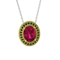Esinti Oval Kolye - Rodolit garnet ve peridot 14 ayar altın kolye (40 cm beyaz altın rolo zincir) #fbf9cw