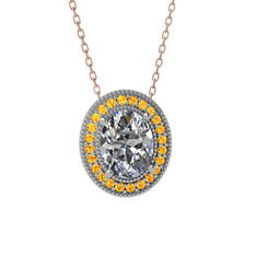 Esinti Oval Kolye - Swarovski ve sitrin 8 ayar beyaz altın kolye (40 cm rose altın rolo zincir) #fe7igv