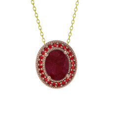 Esinti Oval Kolye - Kök yakut ve garnet 14 ayar rose altın kolye (40 cm altın rolo zincir) #fkeokc