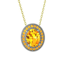 Esinti Oval Kolye - Sitrin 18 ayar beyaz altın kolye (40 cm altın rolo zincir) #fpb93b