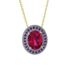 Rodolit garnet ve ametist 925 ayar gümüş kolye (40 cm altın rolo zincir)