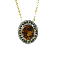 Esinti Oval Kolye - Dumanlı kuvars ve peridot 14 ayar beyaz altın kolye (40 cm altın rolo zincir) #fpriko