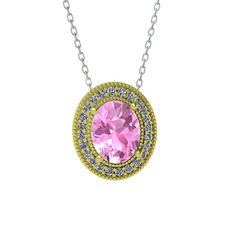 Pembe kuvars ve pırlanta 18 ayar altın kolye (0.264 karat, 40 cm beyaz altın rolo zincir)