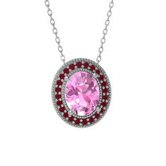 Esinti Oval Kolye - Pembe kuvars ve kök yakut 18 ayar beyaz altın kolye (40 cm beyaz altın rolo zincir) #gbybgl