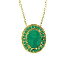 Esinti Oval Kolye - Kök zümrüt 18 ayar altın kolye (40 cm altın rolo zincir) #gchtgl