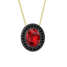 Esinti Oval Kolye - Garnet ve siyah zirkon 925 ayar siyah rodyum kaplama gümüş kolye (40 cm altın rolo zincir) #gcq0wk