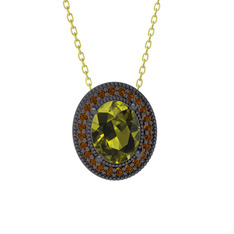Esinti Oval Kolye - Peridot ve dumanlı kuvars 925 ayar siyah rodyum kaplama gümüş kolye (40 cm altın rolo zincir) #gpidw2