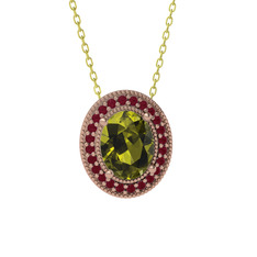 Esinti Oval Kolye - Peridot ve kök yakut 18 ayar rose altın kolye (40 cm altın rolo zincir) #h84lf2