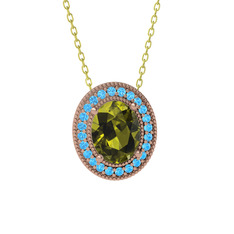 Esinti Oval Kolye - Peridot ve akuamarin 18 ayar rose altın kolye (40 cm altın rolo zincir) #h8cqam