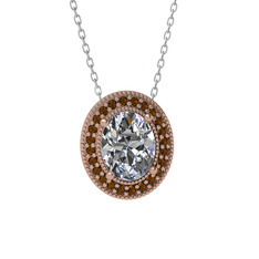 Swarovski ve dumanlı kuvars 14 ayar rose altın kolye (40 cm beyaz altın rolo zincir)