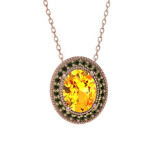 Esinti Oval Kolye - Sitrin ve peridot 14 ayar rose altın kolye (40 cm rose altın rolo zincir) #i14eq9