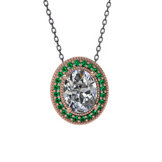 Esinti Oval Kolye - Swarovski ve yeşil kuvars 925 ayar rose altın kaplama gümüş kolye (40 cm gümüş rolo zincir) #ibq8a2