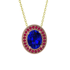 Lab safir ve rodolit garnet 925 ayar rose altın kaplama gümüş kolye (40 cm altın rolo zincir)